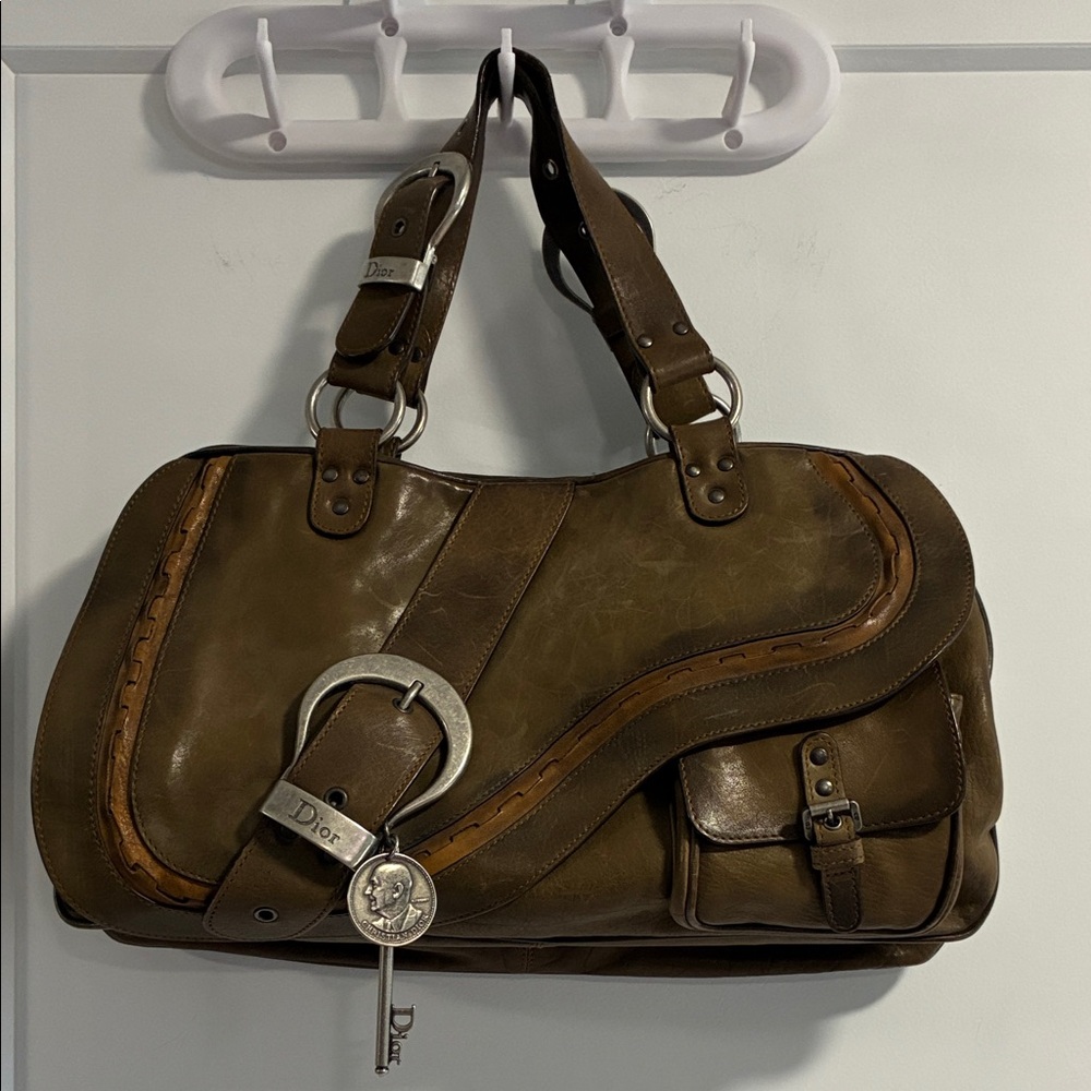 Vintage Dior Olive Green Leather Gaucho Bag